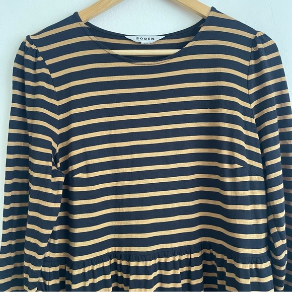 Boden Emma Long Sleeve Black & Camel Stripe Jersey Midi Dress 12 Cotton Blend - Picture 4 of 6